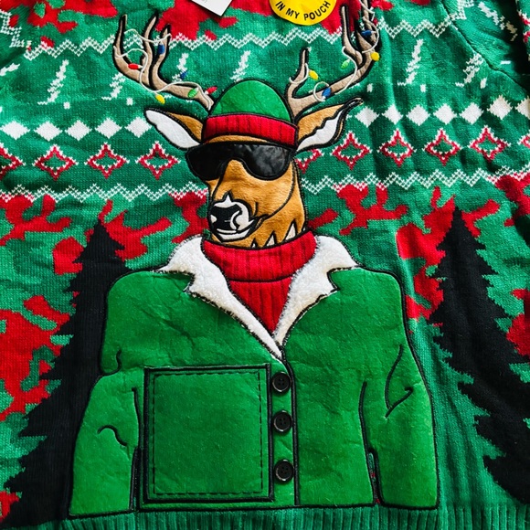 Jolly Sweaters Ugly Christmas Sweater Woodsy Reindeer Beer Holder Camo Men’s XL - Picture 3 of 9